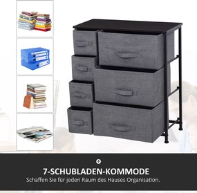 Homcom Szafka do Przechowywania 7 Szuflad Tekstylnych Metal Drewno Len Szara Wielofunkcyjna 635x30x71cm | Aosom PL