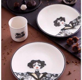 Elegancki zestaw obiadowy 4-częściowy, czarny/biały, wykonany z porcelany