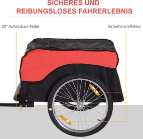 HOMCOM Przyczepka Rowerowa Bagażowa Transportowa 130x77x65cm Czerwona Czarna | Aosom PL