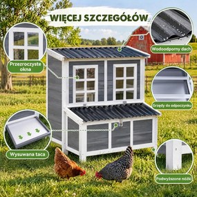 PawHut Kurnik z gniazdem dla 4-6 kur, Dach odporny na warunki pogodowe, Drewno świerkowe, Plastik, 100 x 86 x 100 cm, Jasnoszary
