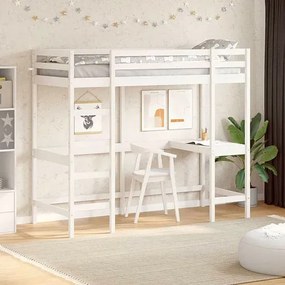 Białe sosnowe łóżko piętrowe z biurkiem 80x200 - Elba 4X