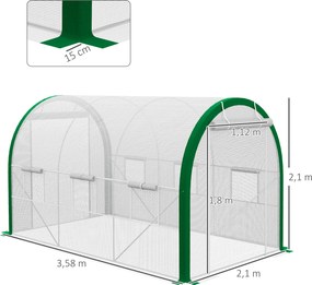 Outsunny Szklarnia Foliowa z Rozwijanymi Drzwiami 358x210x210cm Biała Przestronna Ochrona Roślin | Aosom PL
