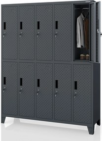 Szafka BHP ubraniowa, skrytkowa, perforowana, 10 skrytek, antracytowa, 1360x1720x450 mm: BARTEK PRO