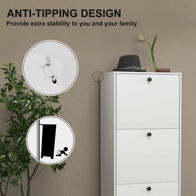 Szafka na Buty HOMCOM, Regał, 3 Klapki, Regulowana, Płyta Pilśniowa, Biały