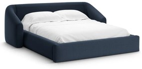 Ciemnoniebieskie tapicerowane łóżko dwuosobowe ze schowkiem ze stelażem 200x200 cm Campi – Cosmopolitan Design