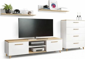 Komplet Mebli Biały Do Salonu + Dąb Biały Połysk G8-E10