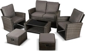 Zestaw Mebli Ogrodowych DELGADO Szary Sofa Fotele Pufy Stolik Technorattan Nowoczesny