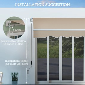 Outsunny Markiza zewnętrzna ręczna przegubowa 4 m z korbą ręczną aluminium kolor biały + beżowy
