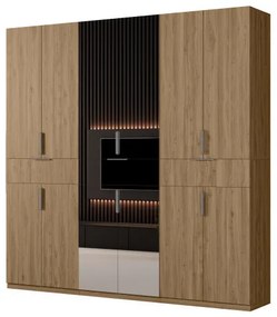 Nowoczesna szafa uchylna z lustrem 270 x 240 cm – Dąb Carpenter Whisky