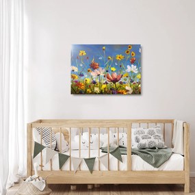 Malowany obraz kwitnącej łąki (70x50 cm)