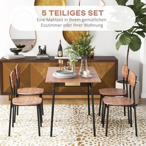 HOMCOM Zestaw stolik stołowy z krzesłami do jadalni, design przemysłowy, 110 cm x 70 cm x 75 cm, Brąz