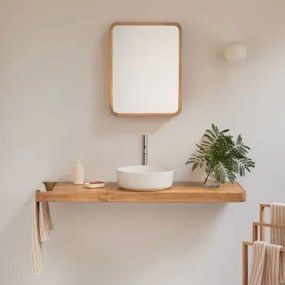 Zestaw Mebli Łazienkowych 130x45 Cm Wiszący Z Drewna Tekowego Neill Drewno Tekowe & Okrągły Ceramiczny Biały Ø40 Cm Lenka & Szczotkowana Szarość ↑30 C