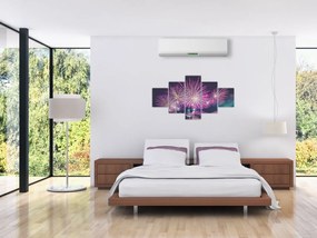 Obraz nocnego miasta z fajerwerkami (125x70 cm)