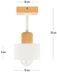 Biała lampa sufitowa, jednopunktowy spot DWE10x10BU z drewna i metalu