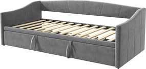 Łóżko wysuwane 90/180x200 cm - łóżko rozkładane z stelażem z listew - w tkaninie aksamitnej - Szare