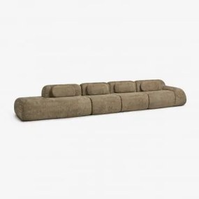 Sofa Modułowy Narożny 4-częściowy Z Lewym Szezlongiem Z Weluru Merida, Pakowany Próżniowo Szenila Gruba Szałwiowa Zieleń - Sklum