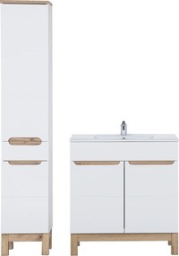 Zestaw białych mebli łazienkowych Bali 007 - szafka 80 cm z umywalką i słupek