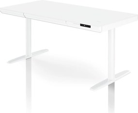 Biurko elektryczne sit-stand z szufladą i ładowarką bezprzewodową Qi białe, 1400 mm: ELLIS