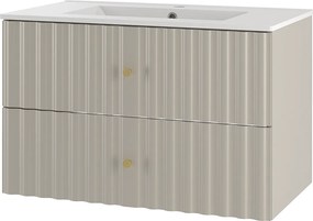 Kaszmirowy Zestaw Łazienkowy 80cm Szafka z Umywalką Ryflowane Fronty Aqua