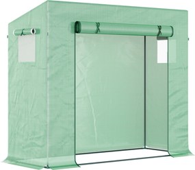 Outsunny Foliowa Szklarnia, Szklarnia z Drzwiami Rolowanymi, Bocznym Oknem, dla Ogrodu, ze Stali, Tworzywa Sztucznego, 200 x 76 x 168 cm, Zielona