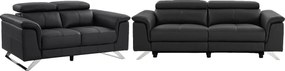 Kanapa 3-osobowa rozkładana elektryczna i Kanapa 2-osobowa ze skóry w kolorze czarnym BREYT II