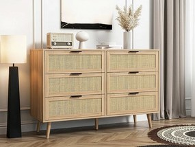 Beżowa drewniana komoda "Preston" 6 szuflad 120x40x75 cm z metalowymi nogami, pojemne przechowywanie i naturalny design