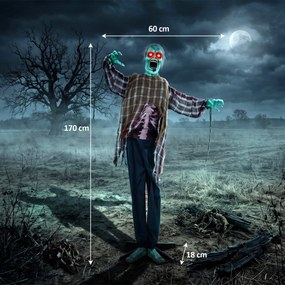 HOMCOM Animowany zombie na Halloween w naturalnej wielkości, 170 cm, z aktywacją dźwiękiem i dotykiem, straszna dekoracja | Aosom PL