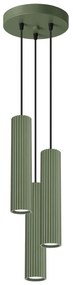 Lampa wisząca KARBON 3P zielona oliwka ryflowana SOLLUX  LIGHTING