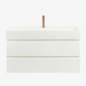 Zestaw Wiszących Mebli Łazienkowych Z Drewna I Forniru Jesionowego Zintegrowany Z Umywalką Ona Biała - Sklum