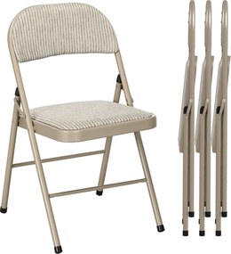 Zestaw 4 krzeseł składanych HOMCOM — stalowy stelaż, lnopodobne obicie, beżowe