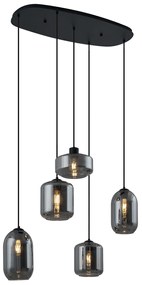 Nowoczesna lampa wisząca czarna z przydymionym szkłem 5-punktowa - Sheena Nowoczesny Oswietlenie wewnetrzne