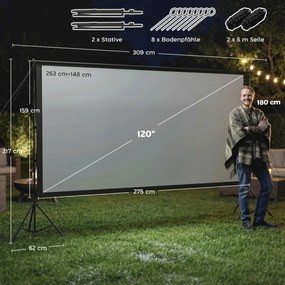 HOMCOM 254 cm 16:9 HD 4K/8K ekran projektora ze statywem, przenośny dwustronny ekran ze składanymi statywami, biały | Aosom PL