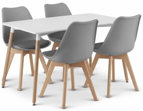 Zestaw jadalniany 1 + 4, biały stół ADRIA 120x80 cm + jasnoszare krzesło BALI MARK z bukowymi nogami
