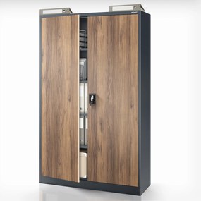 Szafa biurowa metalowa na akta, szeroka, antracyt/orzech, 1150x1850x400 mm: JAN II Eco Design