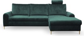 Masseno Narożnik VERONA z funkcją spania i pojemnikiem na pościel, Rozkładana sofa - Zielony, VELLUTO JUNGLE GREEN 27