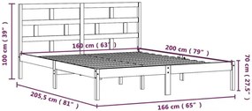 Szare dwuosobowe łóżko z litego drewna 160x200 - Bente 6X