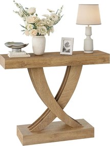 Stolik konsolowy 110 cm, rustykalny brązowy stół wejściowy z ramą w kształcie litery X, wąski stół do przedpokoju z płyty MDF