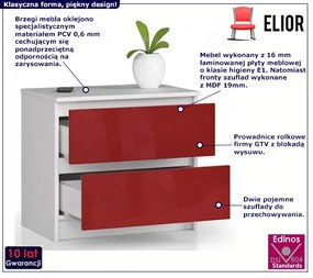 Młodzieżowa komoda z szufladami biała + czerwony połysk - Parin 4X