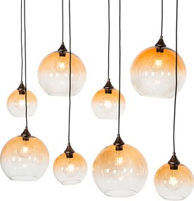 Inteligentna lampa wisząca ciemny brąz z bursztynowym szkłem 8-punktowa z 8 Wifi G95 - Sandra