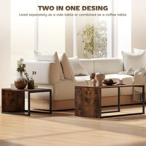 HOMCOM Zestaw 2 stolików, stolik kawowy, stolik pomocniczy, MDF, Metal, 90 x 48 x 42 cm/59 x 42 x 36 cm, Czarny+Brązowy
