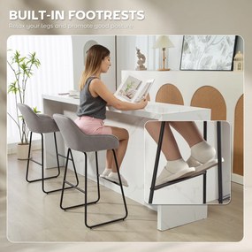 HOMCOM Zestaw 2 Barowych Stołków z Materiałowym Pokryciem i Piankowym Wypełnieniem, Krzesła Barowe z Metalowymi Nogami, Szare