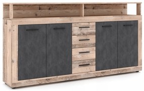 Komoda Czterodrzwiowa BLAGO 190 cm Surowy Dąb/Czarny Loft