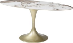 Stół do jadalni dla 8 osób z ceramiki i złotego metalu - Efekt białego marmuru i szary - ELVA marki Maison Céphy