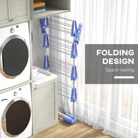 HOMCOM Wieszak na ubrania Suszarka do ubrań 5 poziomów, składany, system One-Klick, 142 cm x 55 cm x 172 cm, Niebieski + Srebrny