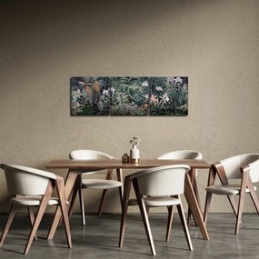 Obraz - Malowany wzór dżungli (z zegarem) (90x30 cm)