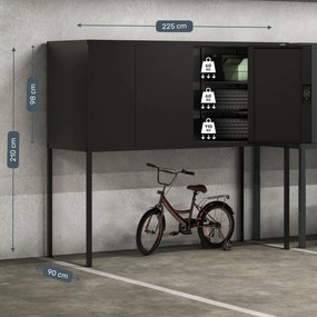 Szafa metalowa do garażu GEORGE, 2250 x 2100 x 900 mm, czarna