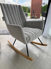 Fotel wypoczynkowy bujany do salonu, sypialni, na płozach tkanina beż, FW6