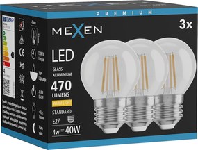 Mexen Vintis 3x żarówka filament LED E27, G45, 4W, Ciepła - 2700K, 470 lm, clear - L156-E27-0427-00x03