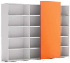 PLAN Regał biurowy wysoki długi BLOCK, 2390 x 400 x 1748, Biały / pomarańczowy