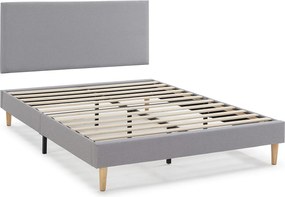 Kolumnowy stelaż tapicerowany Aura + zagłówek 160x200 cm, jasnoszary, wysokość 30 cm.